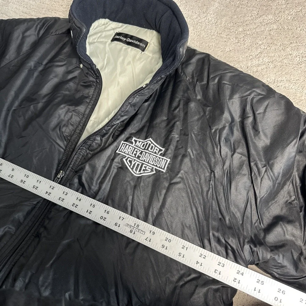 Men's Harley Davidson Large Black Puffer Bomber Full Zip Coat Jacket Made In USA